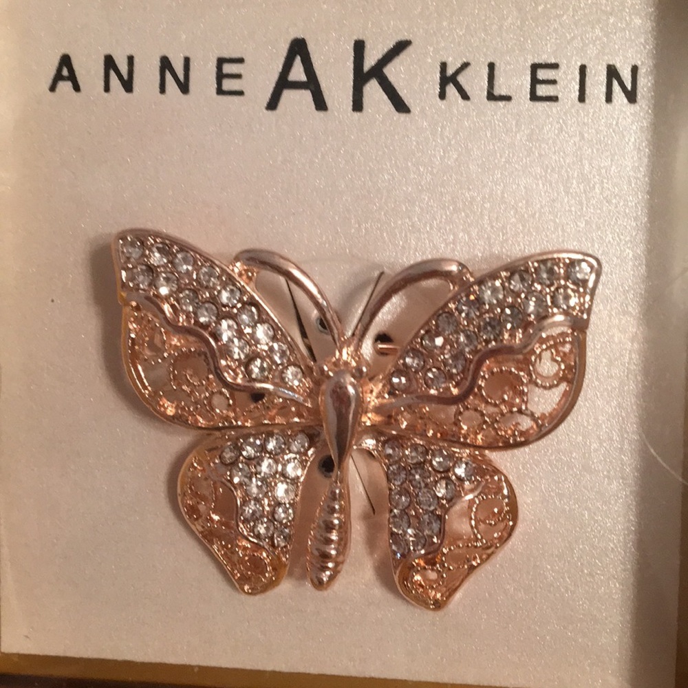 New Gift Boxed Anne Klein Rose Gold Butterfly Pave Crystals Pin